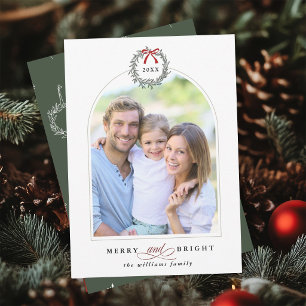 Merry & Bright Gebogen Familie Foto Kerstmis Feestdagenkaart