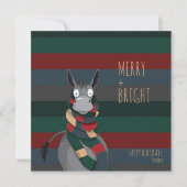 "Merry + Bright" Gek Schattige Ezel Feestdagenkaart (Voorkant)