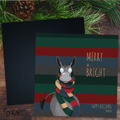"Merry + Bright" Gek Schattige Ezel Feestdagenkaart