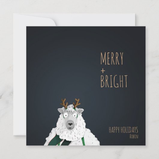 "Merry + Bright" Gek Schattige Schaap Feestdagenkaart (Voorkant)