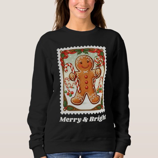 Merry & Bright-gemberkoek-kerst-postzegel-trui Trui (Voorkant)