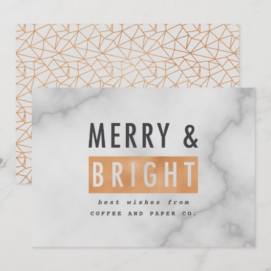 Merry & bright geometric copper and marble feestdagenkaart (Voorkant / Achterkant)