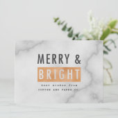 Merry & bright geometric copper and marble feestdagenkaart (Staand voorkant)