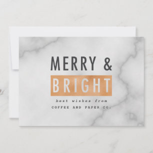 Merry & bright geometric copper and marble feestdagenkaart