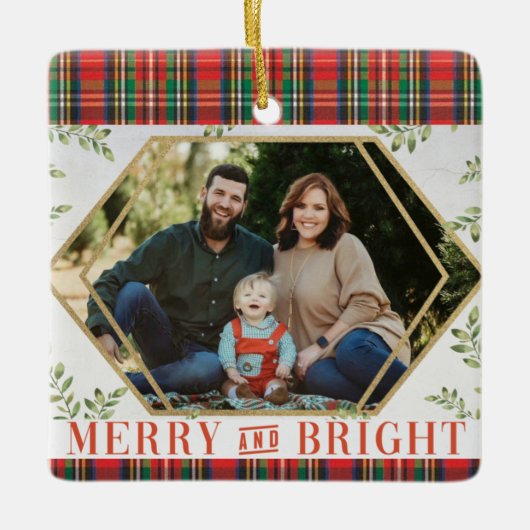 Merry & Bright Geometrische kerstversiering Keramisch Ornament (Voorkant)