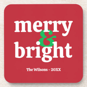 "Merry & Bright" Gepersonaliseerd Kerst Onderzette Bier Onderzetter