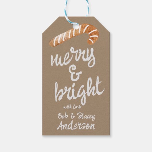 Merry & Bright Gingerbread Candy Cane Holiday Cadeaulabel (Voorkant)