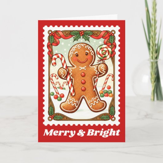 Merry & Bright Gingerbread Christmas Postage Stamp Feestdagen Kaart (Voorkant)