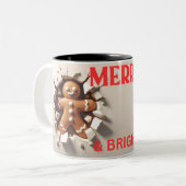 Merry & Bright Gingerbread Man Tweekleurige Koffiemok (Voorkant links)