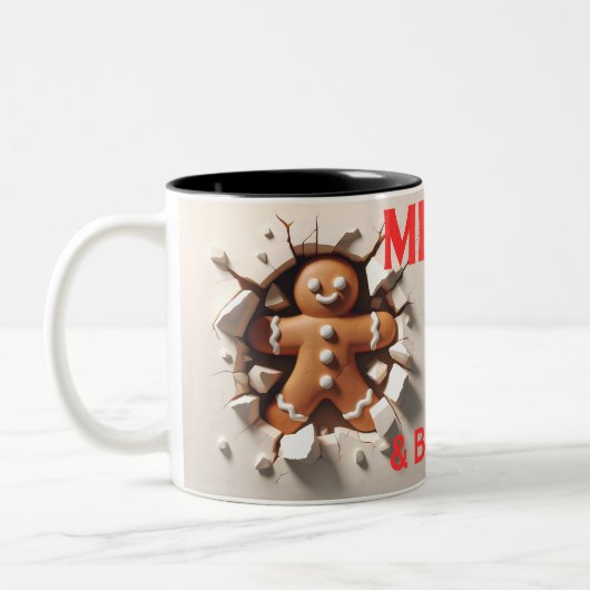 Merry & Bright Gingerbread Man Tweekleurige Koffiemok (Links)