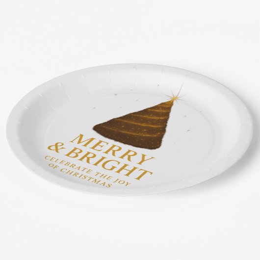 Merry & Bright Gold Christmas Paper Dinner Plates Papieren Bordje (Gekanteld)
