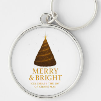 Merry & Bright Gold Glitter Christmas Round Sleutelhanger