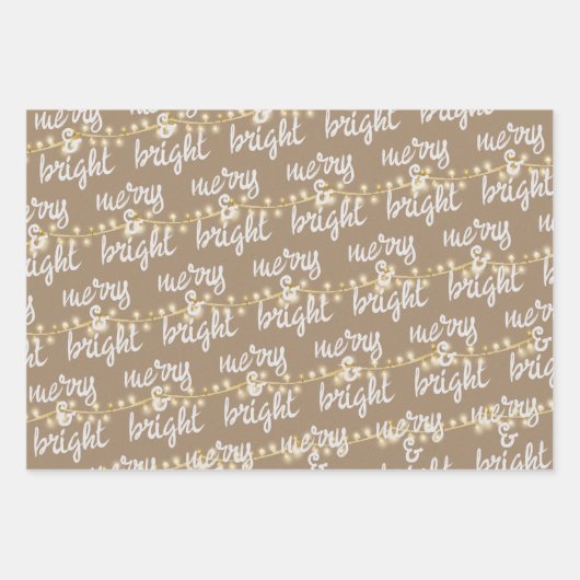 Merry & Bright Gold kerstboom Lights Kraft Inpakpapier Vel (Voorkant 2)