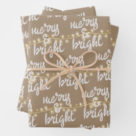 Merry & Bright Gold kerstboom Lights Kraft Inpakpapier Vel