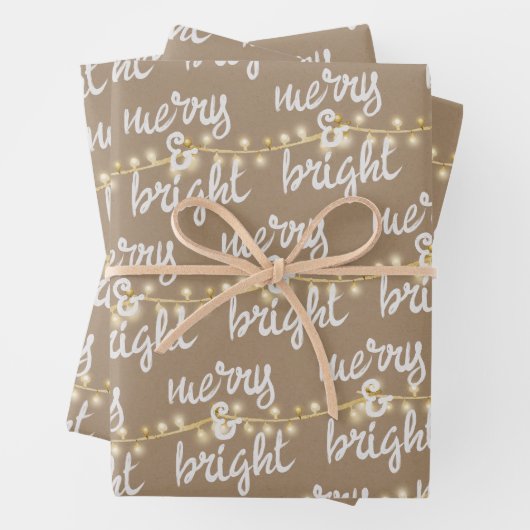 Merry & Bright Gold kerstboom Lights Kraft Inpakpapier Vel (In situ)