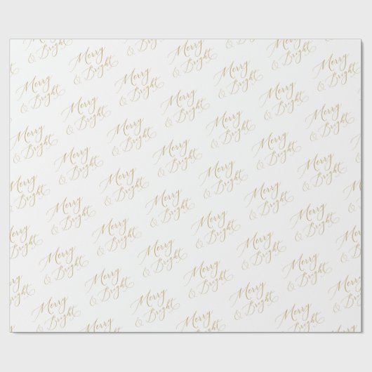 Merry & Bright Gold Script Christmas Cadeaupapier (Vlak)