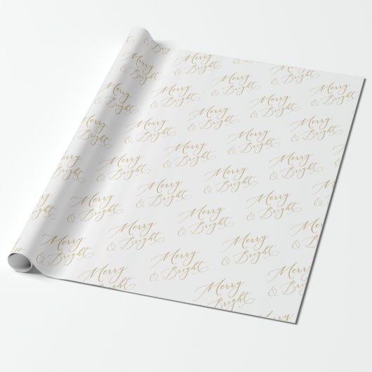 Merry & Bright Gold Script Christmas Cadeaupapier (Uitgerold)