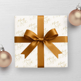 Merry & Bright Gold Script Christmas Cadeaupapier