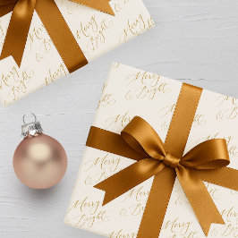 Merry & Bright Gold Script Christmas Cadeaupapier