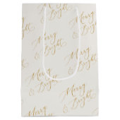 Merry & Bright Gold Script Christmas Gift Bag Medium Cadeauzakje (Achterkant)