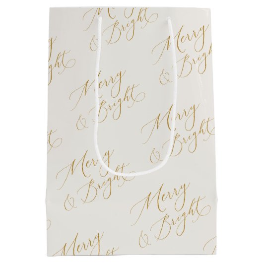 Merry & Bright Gold Script Christmas Gift Bag Medium Cadeauzakje (Achterkant)