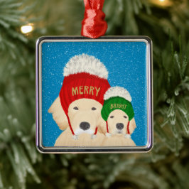 Merry Bright Golden Dogs kerstversiering 2022 Metalen Ornament