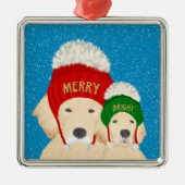Merry Bright Golden Dogs kerstversiering 2022 Metalen Ornament (Voorkant)