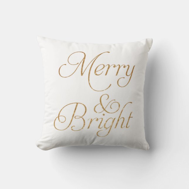 Merry & Bright - Goud en wit kerstkussen Kussen (Voorkant)