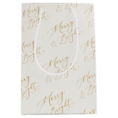 Merry & Bright Gouden Script Kerstcadeautas Medium Cadeauzakje (Voorkant)