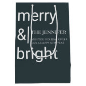 Merry Bright Green Holiday Christmas Personalized  Medium Cadeauzakje (Achterkant)