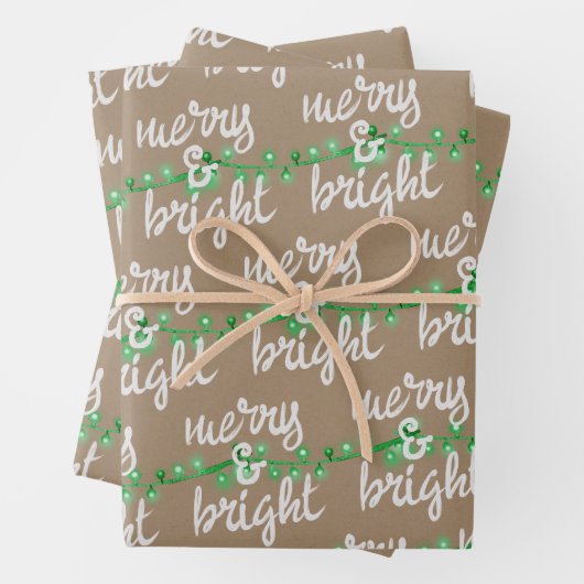 Merry & Bright Green kerstboom Lights Kraft Inpakpapier Vel (In situ)