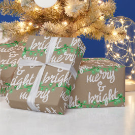 Merry & Bright Green kerstboom Lights Kraft W Cadeaupapier