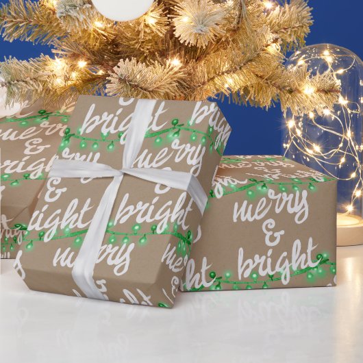 Merry & Bright Green kerstboom Lights Kraft W Cadeaupapier (Feestdagen)