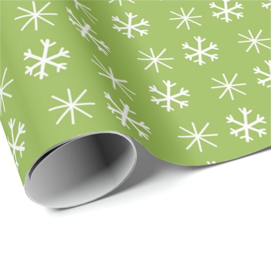 Merry & Bright Green/White Kerstsnowflake Cadeaupapier (Rol Hoek)
