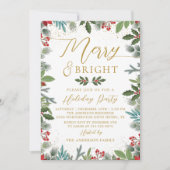 Merry & Bright Greenery Holly Berries Holiday Kaart (Voorkant)