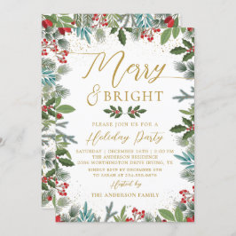 Merry & Bright Greenery Holly Berries Holiday Kaart