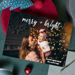 Merry Bright haard Moderne trendy kerstfoto Feestdagenkaart
