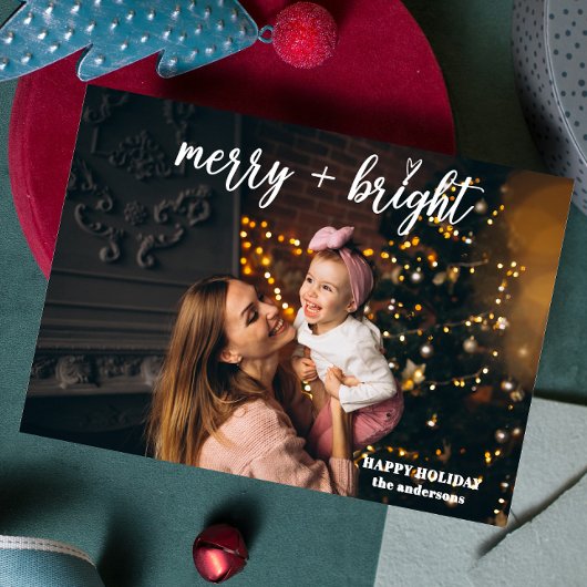 Merry Bright haard Moderne trendy kerstfoto Feestdagenkaart