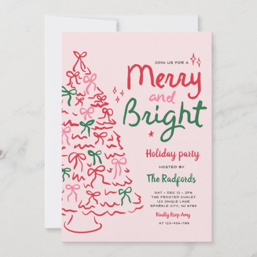 Merry & Bright Hand Drawn Kerstfeest Kaart (Voorkant)