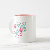 Merry & Bright Hand Lettered Tweekleurige Koffiemok (Voorkant links)