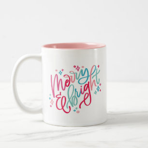 Merry & Bright Hand Lettered Tweekleurige Koffiemok