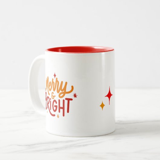 Merry & Bright Hand Lettered Two-Tone Mug Tweekleurige Koffiemok (Voorkant links)