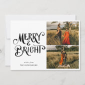 Merry & Bright Handgeschreven Script Familiefoto Kaart (Voorkant)