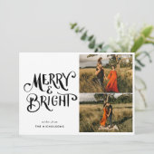 Merry & Bright Handgeschreven Script Familiefoto Kaart (Staand voorkant)