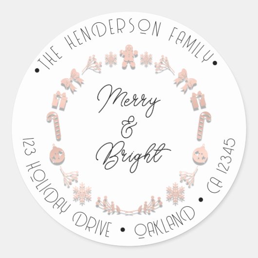 Merry Bright Holiday Adres Wreater Deer Pink Rose Ronde Sticker (Voorkant)