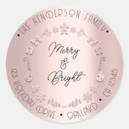 Merry Bright Holiday Adres Wreater Deer Pink Rose Ronde Sticker