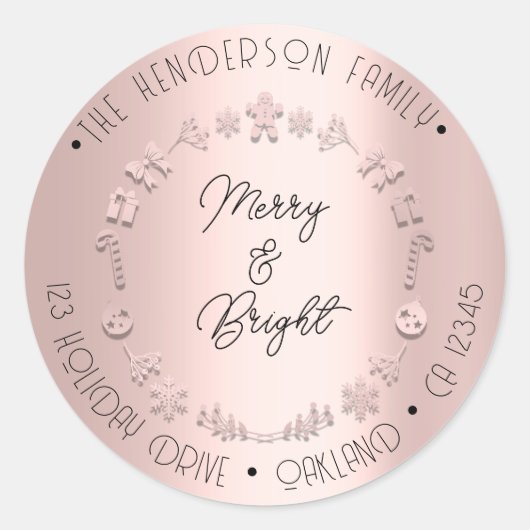 Merry Bright Holiday Adres Wreater Deer Pink Rose Ronde Sticker (Voorkant)