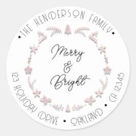 Merry Bright Holiday Adres Wreater Deer PinkWhite Ronde Sticker