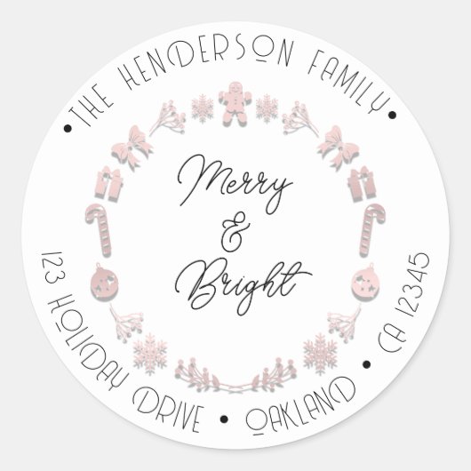 Merry Bright Holiday Adres Wreater Deer PinkWhite Ronde Sticker (Voorkant)