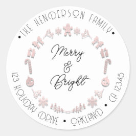 Merry Bright Holiday Adres Wreater Deer PinkWhite Ronde Sticker